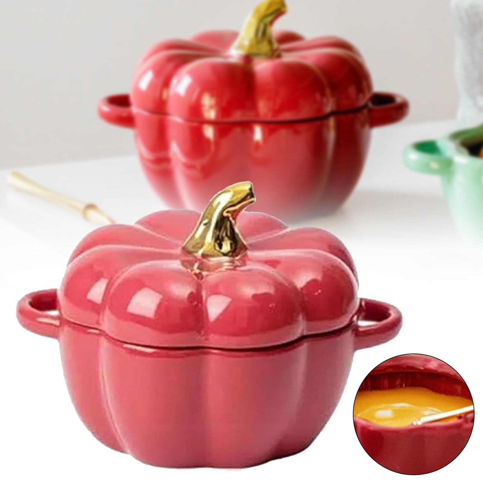 WAHIUHIUA Oven Pumpkin Bowls Ceramic Pumpkin Pots For Cooking Pumpkin Dutch Oven Pot With Lid Mini Pumpkin Soup Bowls For Home Thanksgiving Halloween Party